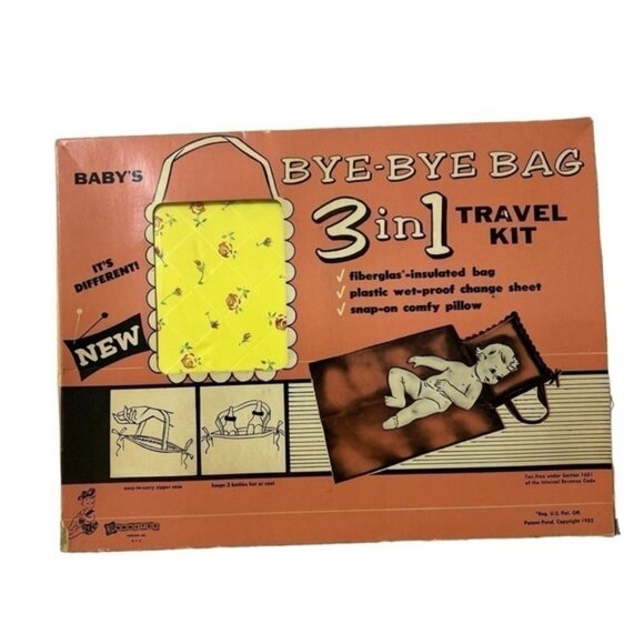 NIB Vintage 1955 Baby Diaper Bag Change Sheet & Pillow Yellow Floral RARE - Picture 2 of 6